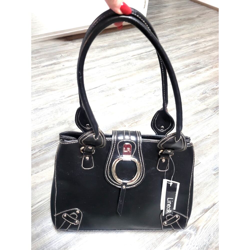 LR LineaR Black Faux Leather Shoulder Bag Purse NWT